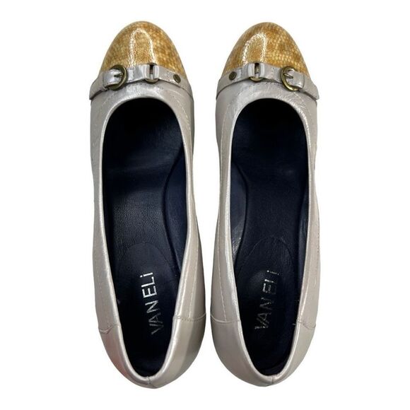 Vaneli Women's Cap Toe Slip On Pumps Wedge Heels Shoes Ivory White Gold Size 6.5 - Picture 7 of 8